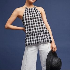Cloth & Stone Gingham Peplum Hem Halter Tank Top